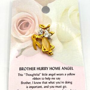 Gold Angel Lapel Pin Yellow Cancer Ribbon Rhinestone Angel Brooch